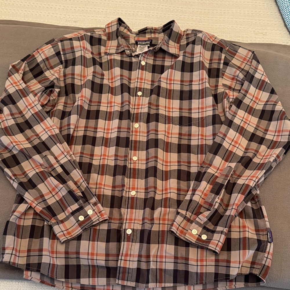 Patagonia Men's Plaid Button-Down Shirt - Brown, Orange & Cream